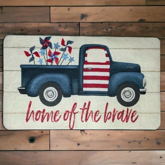Patriotic Rug Accent Mat Americana Retro Nostalgic Vintage Truck US Flag 17 x 28 - Picture 6 of 13